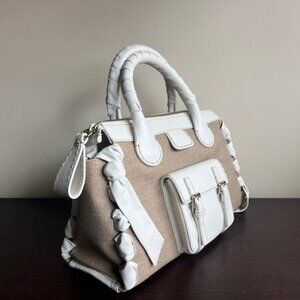 Chloé Linen x White Leather Handbag